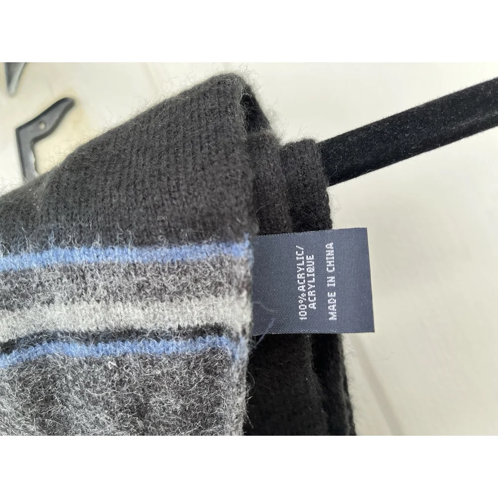 Tommy Hilfiger Acrylic Scarf Black Gray Blue Striped Winter Unisex